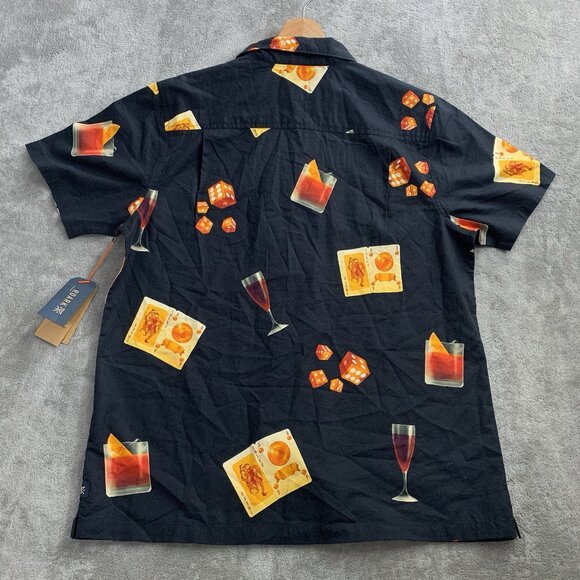 Roark Gonzo Shirt Mens Medium Short Sleeve Buon Giorno Black Camp Cocktail Dice - Picture 9 of 9